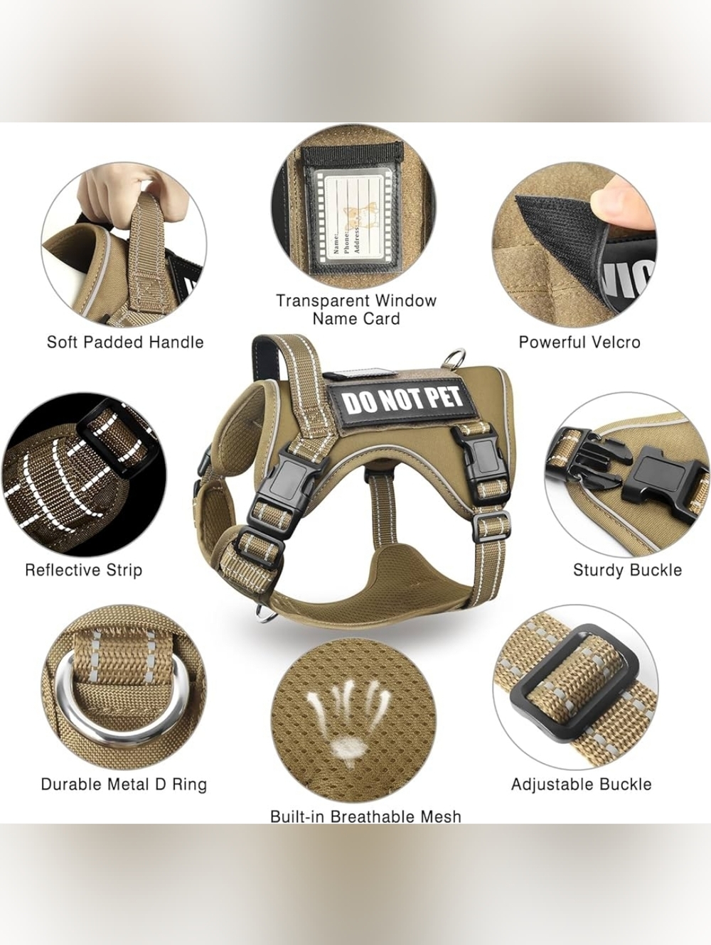 LOVE SHOW MooGrou DO NOT PET Tactical Dog Harness Bundle Brown Sz. L